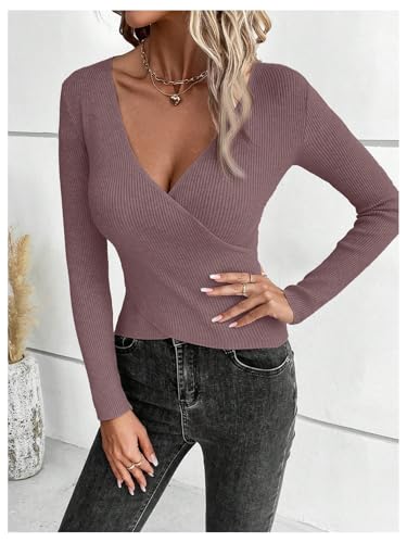 SOLY HUX Sweaters for Women V Neck Criss Cross Wrap Front Long Sleeve Sweater Knit Pullover Fall Tops3