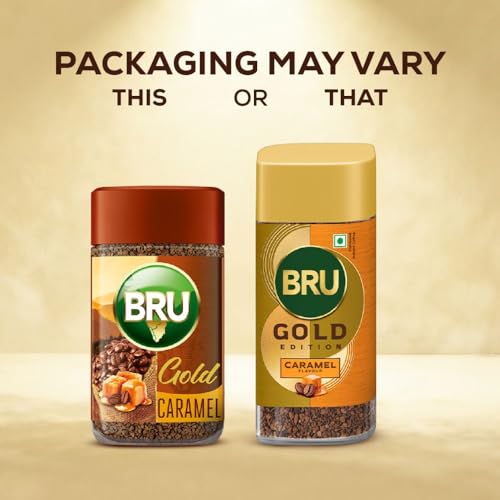 Image of Bru Gold Caramel Powder| Flavoured Instant Coffee | Flavourful Twist To Your Everyday Coffee | Made With Freeze-Dried Coffee | Makes 40 Cups | - Bottle, 55 Gm (Pack of 2)