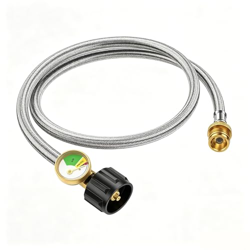 Image of BeeGo 4FT Propane Hose Adapter with Gauge for 5-40lb Propane Tank, 1lb to 20lb Converts 1lb Appliances for Weber Q Grills, Go-Anywhere, Blackstone Griddles, Coleman Stoves, Buddy Heaters