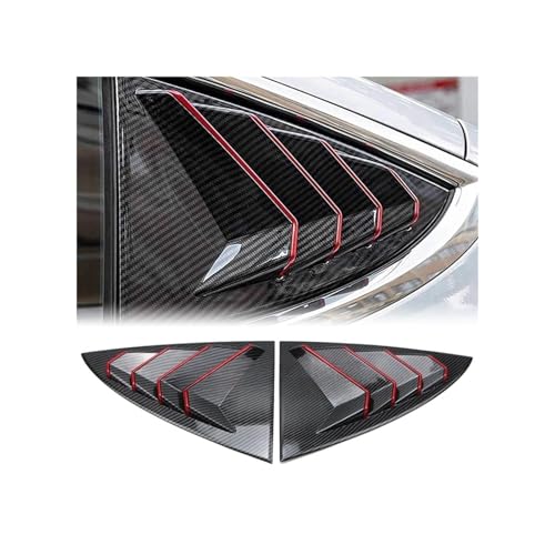 Pair Rear Window Louver Cover Shutter Kits Compatible for Tesla Model 3 2017+ Exterior Carbon Fiber Style Red Trim Air Vent Side Auto ABS