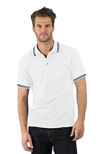 Bruntwoode Prima Calidad con Punta de Polo Camisa - Premium Tipped Polo - 220GSM - Poliéster/Algodón (Blanco/Azul Marino, XL)