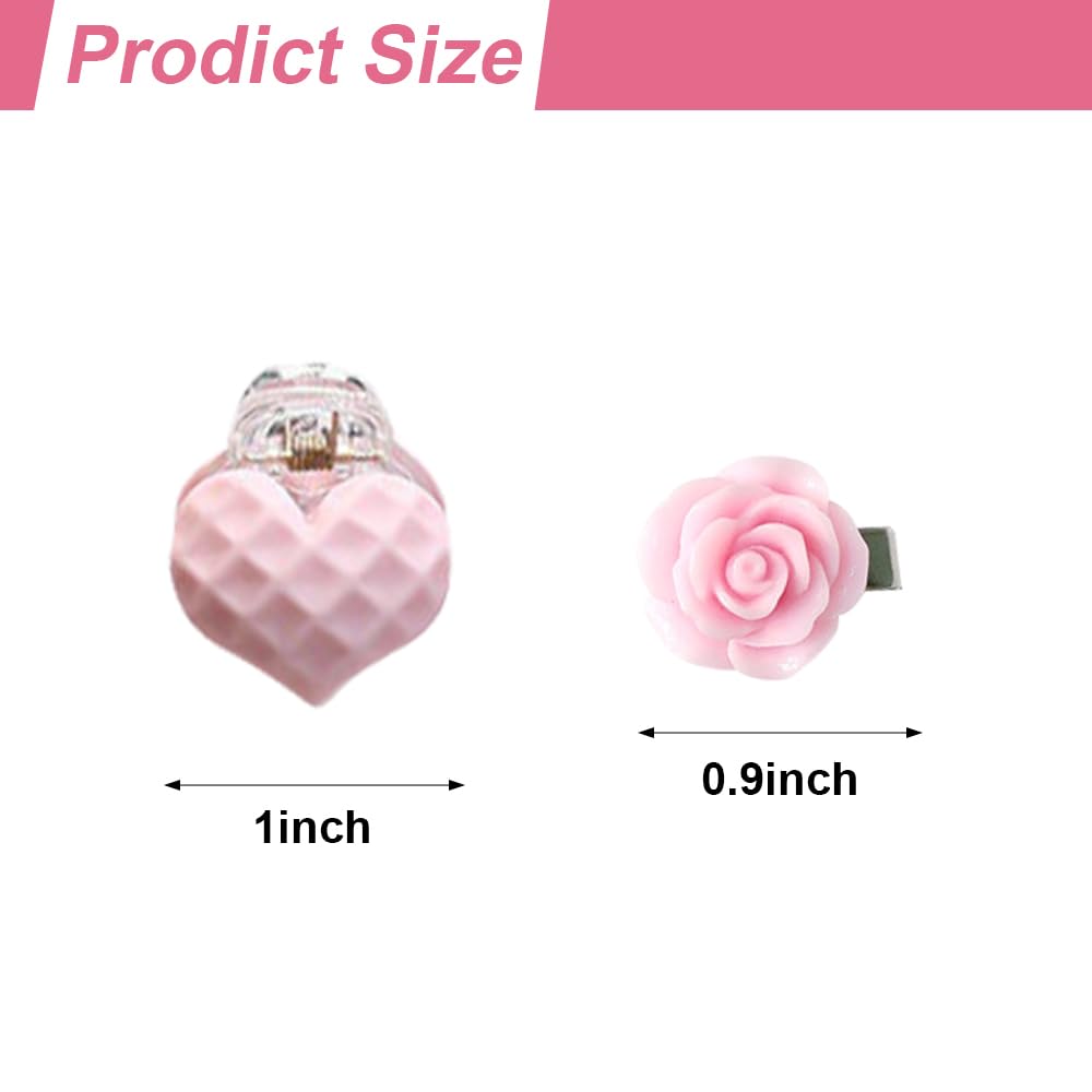 20pcs Pink Mini Heart Rose Hair Clips Valentine’s Day Small Heart Hair Pins Rose Flower Hair Barrettes Hair Accessories For Women Girls Wedding Valentines Decoration - Image 2