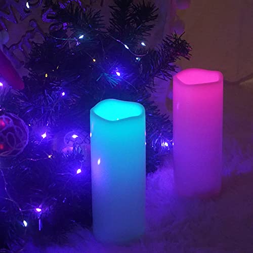 Image of CANDLE CHOICE Waterproof Outdoor Color Changing Flameless Candles Remote Timer White Realistic Flickering Battery Operated Electric LED Pillars for Wedding Christmas Decoration Teen Girls 3 inchx8 inch 2PCS