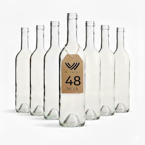 WYSKONT Bouteille 750ml Bordeaux 48 pièces - Bouteilles de vin vide pour brasserie à la maison - Boîte de rangement pour boissons - Décoration de service - En verre transparent