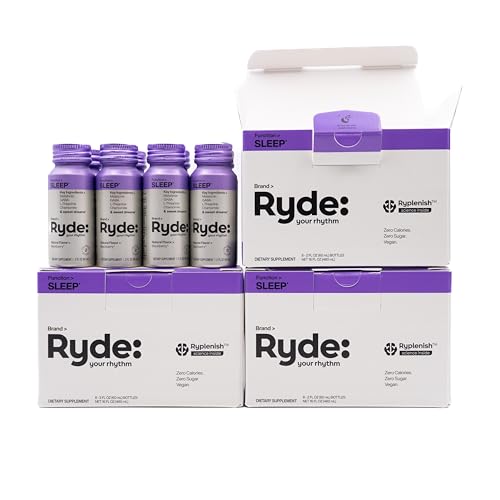 Image of Ryde: SLEEP | 2oz Sleep Shot for Occasional Use | Melatonin, GABA, L-Theanine & Chamomile | Blackberry Natural Flavor | Sugar-Free, Zero Calories, Vegan | Manufactured in USA (24 Pack)