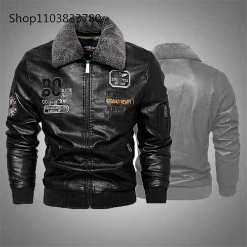 Men's Detachable Fur Collar Winter Thick Coat Embroidered Men Leather Jacket4