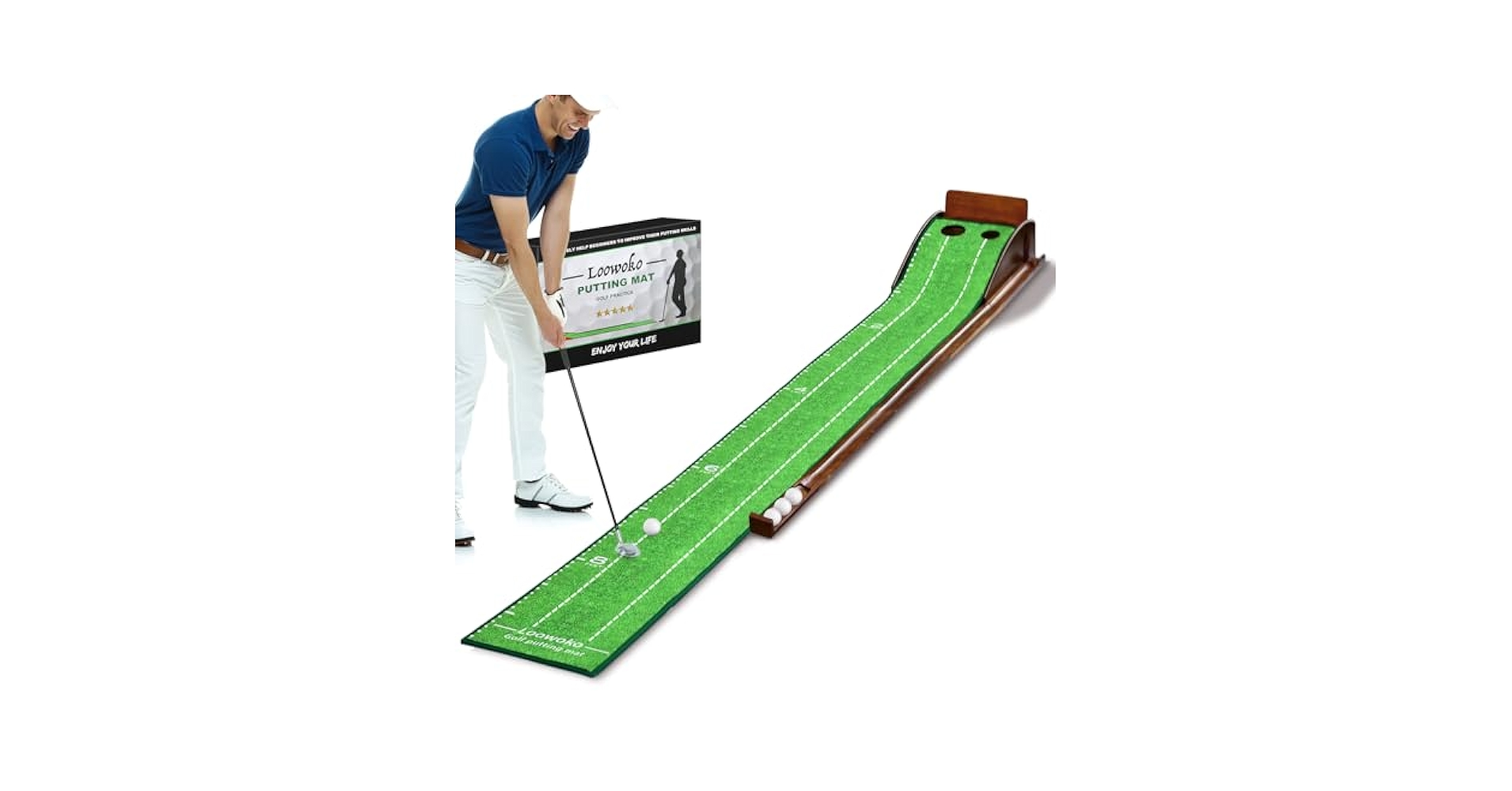Loowoko PUTTING MAT ゴルフ練習用 Loowoko Indoor Putting Green with Ball Return, Golf Practice