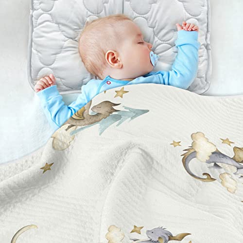Image of Dragon Baby Cotton Swaddle Blanket - Lightweight Soft Receiving Blanket for Infants, Crib, Stroller, Nursery - Fairytale, 30x40 in