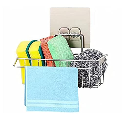 Gelanty Organisateur D'évier de Cuisine, Porte-éponge Organisateur D'évier de Cuisine en Acier Inoxydable, Auto-adhésif, Pas Besoin de Percer Le Porte-éponge Antirouille (Standard)