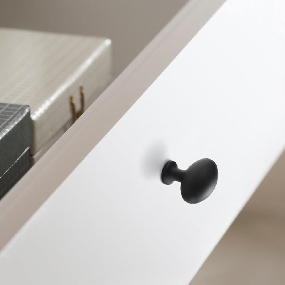 4 Pack Black Cabinet Knobs 1.3" Vintage Egg Drawer Knobs Zinc Alloy Single Hole Pulls for Dresser 33mm Oval Cupboard Handles for Kitchen Wardrobe Cabinet Bathroom Hardware
