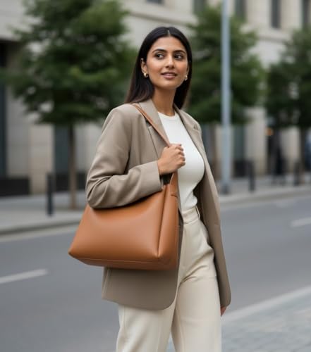 Image of PAVILONN Women Shoulder Purse Office Tote Work Handbag Structured Carry Bag with Large Capacity Travel Satchel Elegant Professional Ladies Fashion Accessory for College Shopping Everyday Use | Premium Leather Bags, Elegant Travel Bags, Lightweight Lady Bag, Spacious Office Bags, Large Capacity Totes, Adjustable Strap Bag