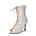 Female High Top Latin Dance Shoes Party Sandals Fashion Mesh Boot Abricot Heel 10cm 7