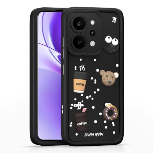 Image of Bintage Back Cover Compatible for Realme RMX5107 / P4 Power 5G | Cute Fun Ball | 3D Taddy Smiley Coffee | Milk Case | Full Body Protection - Black