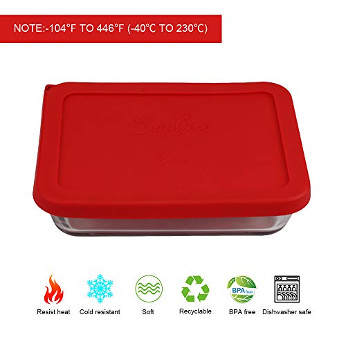Sophico 3 Cup Rectangle Silicone Storage Cover Lids Replacement For Pyrex 7210-Pc Glass Bowls (Container Not Included) (Red-Orange, 4 Pack) #TOP2