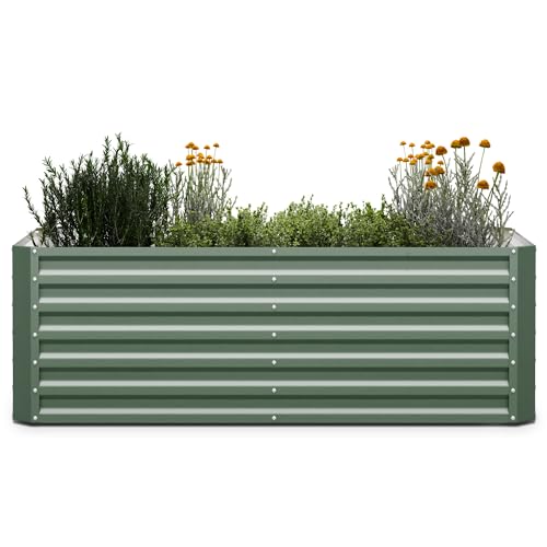 blumfeldt High Grow Straight Raised Bed for Garden, 1000L Planter in Frost & Rust-Proof Galvalume Steel, Ergonomic 60cm Height for Vegetables, Herbs & Flowers – Easy Assembly, Dark Moss Green