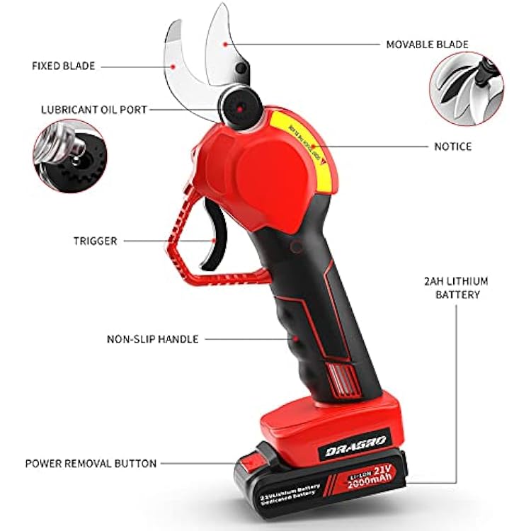 Upgraded Electric Pruning Shears Professional Cordless Electric Pruning Battery Powered, Tree Branch Pruner with 2 PCS Rechargeable 2 Ah Lithium Battery - 30mm (1.2inch) Cutting Diameter