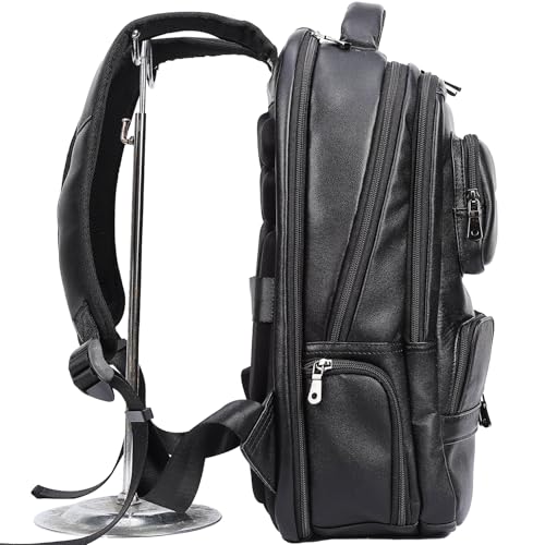 STAR VISTA 15.6" Raphael Calfskin Leather Laptop Backpack, Multi Pockets, Casual Outdoor Business Travel Rucksack, YKK Zippers, Black4