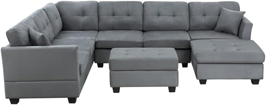 U-Style Upholstery Sectional Sofa with Storage Ottoman Living Room Furniture Corner Set
