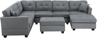 U-Style Upholstery Sectional Sofa with Storage Ottoman Living Room Furniture Corner Sofa Set