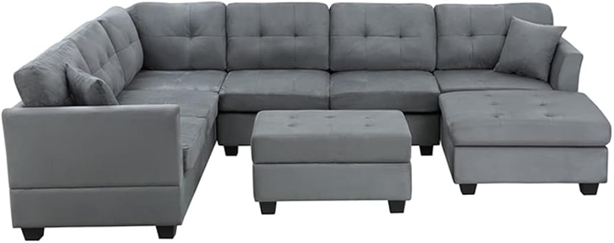 U-Style Upholstery Sectional Sofa with Storage Ottoman Living Room Furniture Corner Set