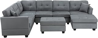 U-Style Upholstery Sectional Sofa with Storage Ottoman Living Room Furniture Corner Set