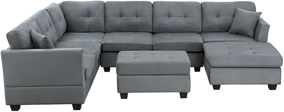 U-Style Upholstery Sectional Sofa with Storage Ottoman Living Room Furniture Corner Set