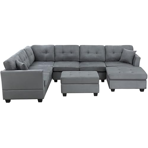 U-Style Upholstery Sectional Sofa with Storage Ottoman Living Room Furniture Corner Sofa Set