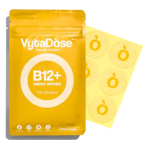 Topical B12 Energy Patches for Mood, Energy & Cognition | Natural Caffeine Patches | Skin-Friendly, Water-Resistant | 30 Count