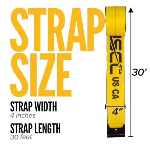 US Cargo Control Winch Straps 4" x 30' (10-Pack), 5,400 LBS Working Load Limit, Heavy Duty Flatbed Tie Downs with Flat Hooks, Yellow 4 Inch Straps for Flatbed Trailer, Truck, and Cargo Securement by US Cargo Control - Image 2