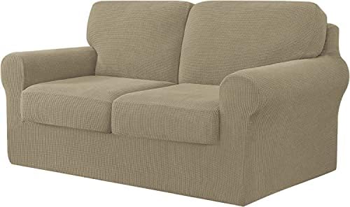 CHUN YI 5 Pieces Stretch Sofa Cover 2 Seater with Two Separate Cushions and Backrests Stylish Jacquard Spandex Fabric Sofa Slipcover for Living Room Furniture Protector(2 SeaterBlack)