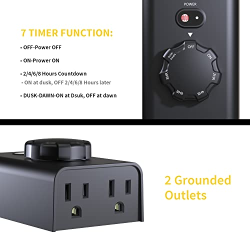 Minoston Outdoor Timer Plug For Lights With Photocell Light Sensor, Dusk To Dawn Plug In Timer, 2, 4, 6 Or 8 Hours, Heavy Duty Electrical Outdoor 2 Grounded Outlets, Weatherproof, Etl Listed(Mp41T) #TOP1