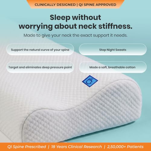 Image of Memory Foam Neck Support Pillow - Pack of 2 | 5-Year Warranty | QI Spine Clinic Designed Cervical Orthopedic Contour Pillow for Side & Back Sleepers | Neck Pain Relief & Spinal Alignment |