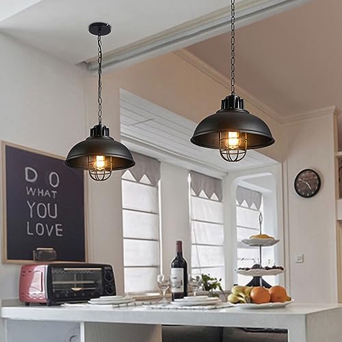 Lustre suspension d'îlot de cuisine style ferme rétro luminaire dôme noir E27