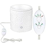 White Swirl Ceramic Candle Warmer Electric with Safety Timer | Automatic Plug in Fragrance Warmer for Scented Wax Melts, Cubes, Tarts | Air Freshener Set for Home Décor, Office, and Gifts