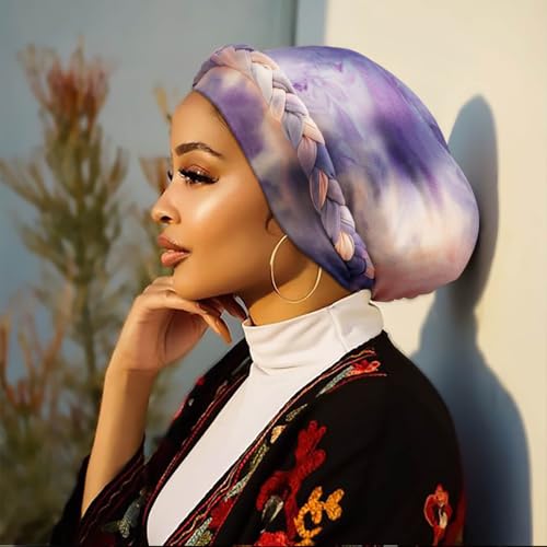 Image of DRESHOW Turban Pre-Tied Twisted Hat Thread African Head Wraps for Black Women Chemo Cancer Cap Braid Hair Cover