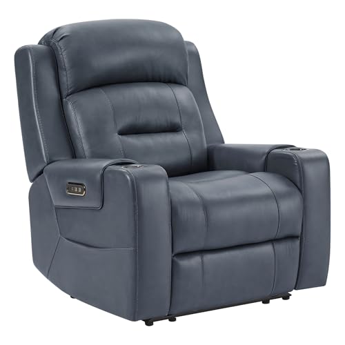 Watson & Whitely Oversized Genuine Leather Power Recliner Chair, Navy Blue