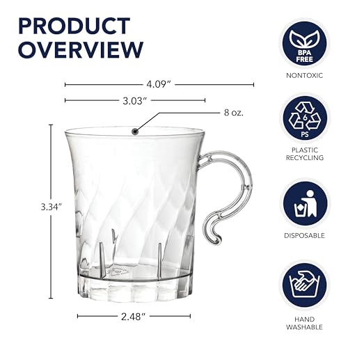 Party Essentials Elegance 8 oz Clear Hard Plastic Coffee & Punch Mugs with Handle – 40-Count Stackable Disposable Cups for Parties, Weddings, Catering, Buffets & Events by Party Essentials - Image 2