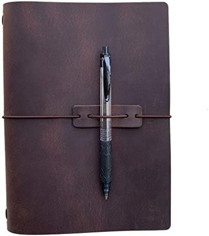 Refillable Leather Travelers Notebook -A5 Travel Journal with Lined Insert, 8.5 x 5.5 Inches, Dark Brown