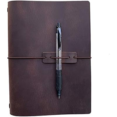 Refillable Leather Travelers Notebook -A5 Travel Journal with Lined Insert, 8.5 x 5.5 Inches, Dark Brown