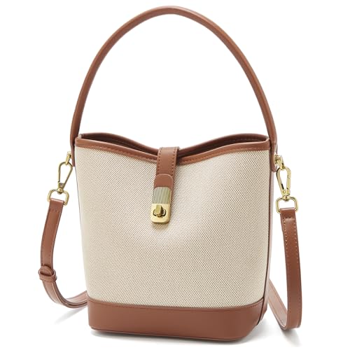 FOXLOVER Coated Canvas Crossbody Bucket Bags for Women Top-Handle Handbags