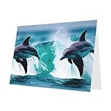 Tarjeta única en blanco con sobres de delfines en el mar para cualquier ocasión