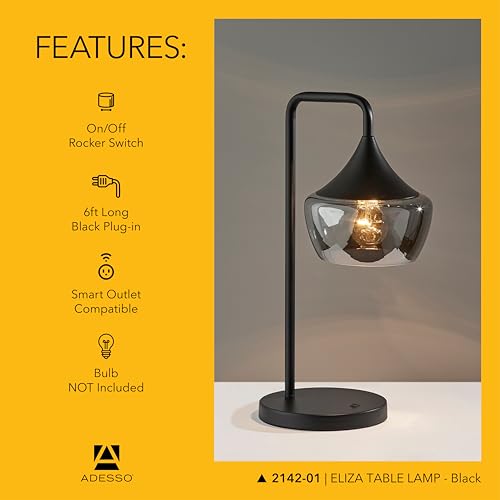 Adesso Black Table Lamp with Smoked Glass Dome Shade – Ambient Accent Lighting for Bedroom, Living Room or Home Office, 20.25” Tall by Adesso - Image 6