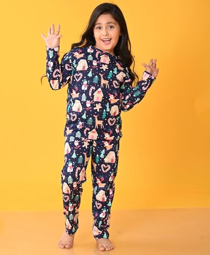 Image of ANTHRILO Sleepwear Pajama Set for Girls | Blue Nightwear with Top & Ankle Length Pajama | Regular Wear Round Neck - Full Sleeves T-Shirt |Homeware Skin Friendly Fabric| Cotton / 4-5 Years