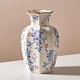 Jarrones Decorativos Florero Azul y Blanco for decoración del hogar, Granja rústica de cerámica con Flores Regalos para el hogar(A2)