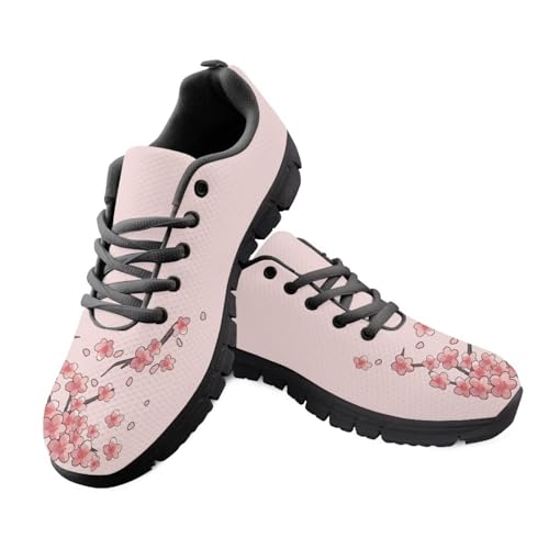 BIGCARJOB Cherry Blossoms Sneakers for Women Tennis Shoes Breathable Road Running Shoes Lightweight Soft Garden Walking Shoe Outdoor Hiking Shoe