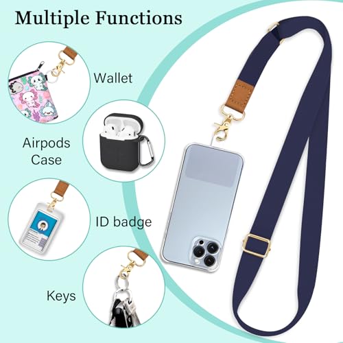 Image of Piefly Cell Phone Lanyard Crossbody Wrist Strap Adjustable for Women Blue | Travel Daily Cruise, Around the Neck, Hands-free, Universal, Fit Keys ID badge, Accessories, Compatible with Most Smartphones