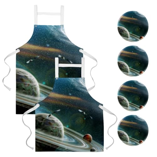 Lot de 2 tabliers de cuisine univers spatial pour restaurant et bar
