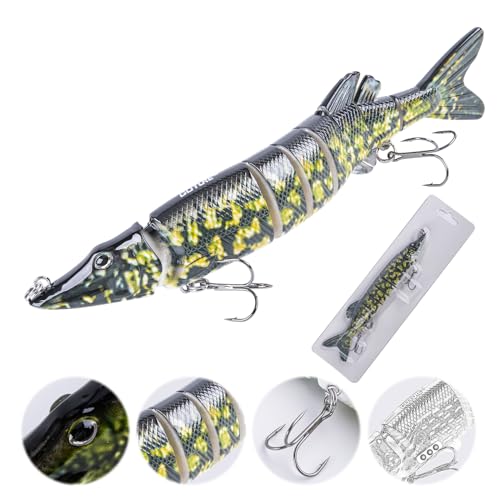Goture Kunstköder Hecht, Gleitköder Gelenkartigen Hecht Köder, Topwater Angelköder für Segment Schwimmköder, lebensechtes Angelköder-Set Fisch Köder für Zander Barsch Forellen Wobbler Swimbait