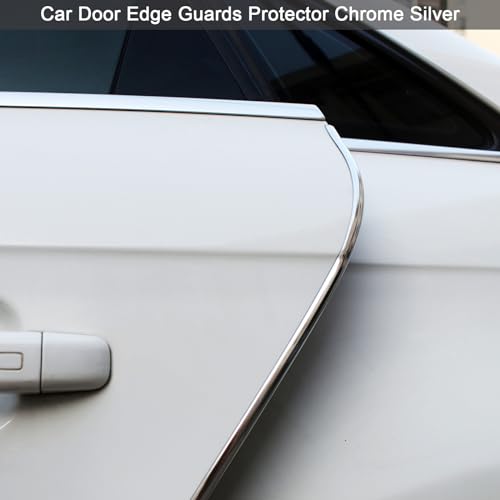 YIJINSHENG Car Door Edge Guards Chrome Silver Universal U Shape Moulding Trim Strip Automotive Door Protector Decorative for Sedans, Trucks, SUV, ATV (16FT, Silver)