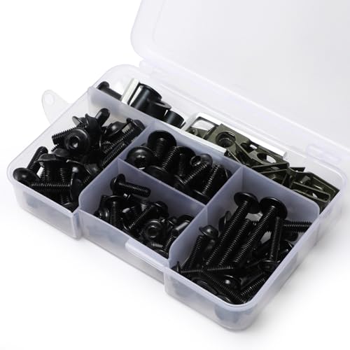Image of 177Pcs Motorcycle Fairing Bolt Kit, M5 M6 Stainless Steel 304, Black | Windscreen Screws, Fastener Clips, High Strength, Universal Fit for Sportbike Kawasaki Suzuki Honda Yamaha BMW Ducati GSXR